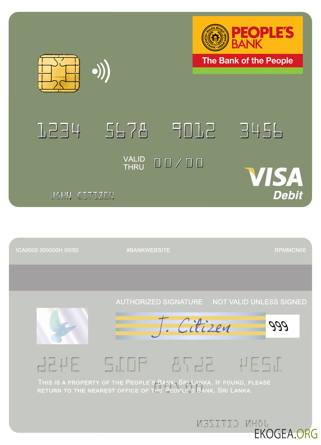 Carte de débit visa de la Banque populaire du Sri Lanka